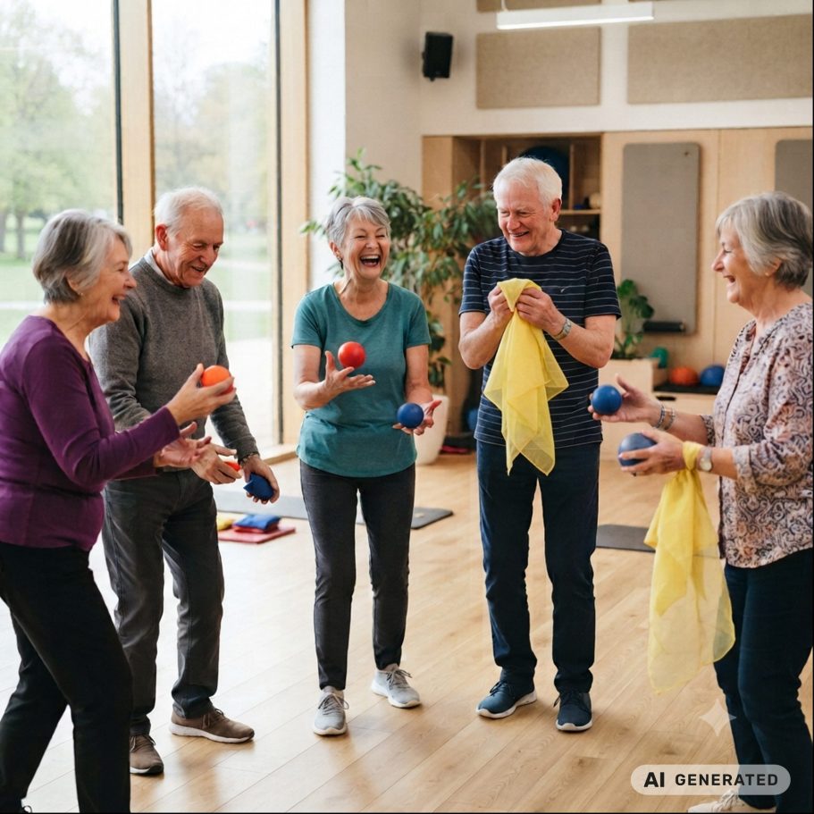Life Kinetik® für Senioren – geistige Flexibilität und Bewegung spielerisch fördern Senioren bei einer Life Kinetik® Übung mit Bewegung und Konzentration in einer Gruppe
